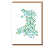 Aqua Floral map of Wales (A6 card)