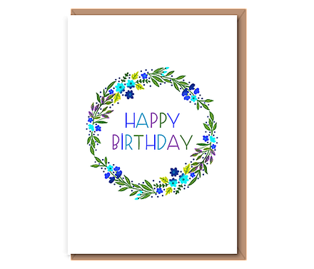 Happy Birthday (blue & green wreath)