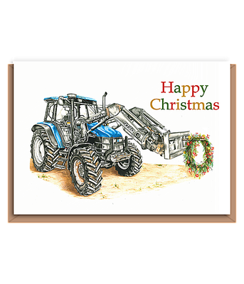 “Happy Christmas” (Blue Tractor + wreath)