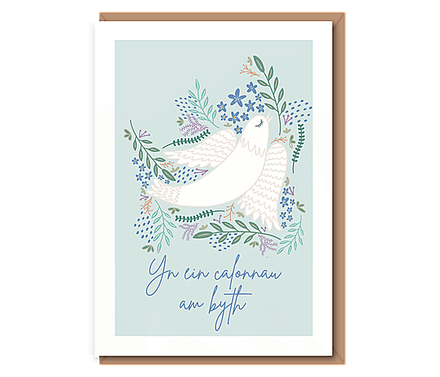Yn ein calonnau am byth (dove on aqua)