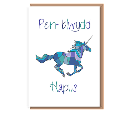 Running Blue Unicorn – Pen–blwydd Hapus