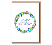Happy Birthday (blue & green wreath)
