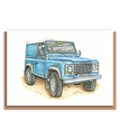 “Decent Defender” Blue Land Rover (side view) (text free)