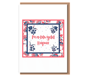 Penblwydd Hapus – navy / coral floral frame