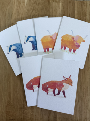 Multi–pack of 6 animals: 2 x H/cow (GG034) 2 x fox (GG039) 2 x badger (GG037)