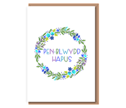 Penblwydd Hapus (blue & green wreath)