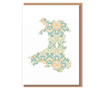 Sage Floral Map of Wales (A6 card)