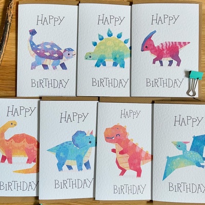 Set of 7 dinosaur cards – Happy Birthday
