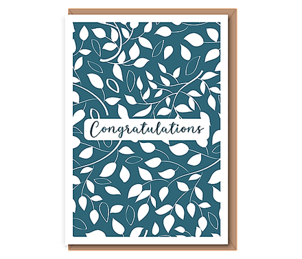 Congratulations – blue, white flowers (white border)
