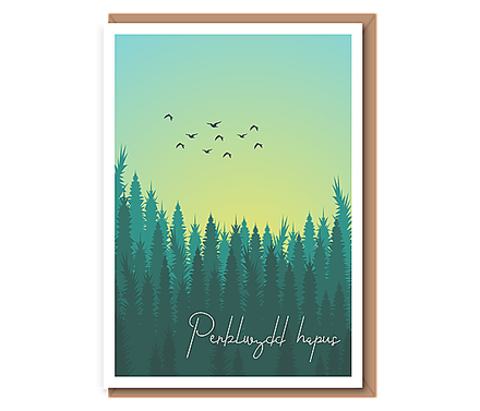 Penblwydd hapus (birds over forest)