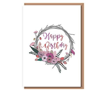 Happy Birthday (pink wreath)