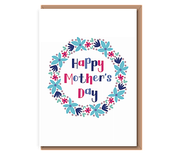 Happy Mother's Day (flower wreath, big blue, navy, hot pink) matching wrapping available