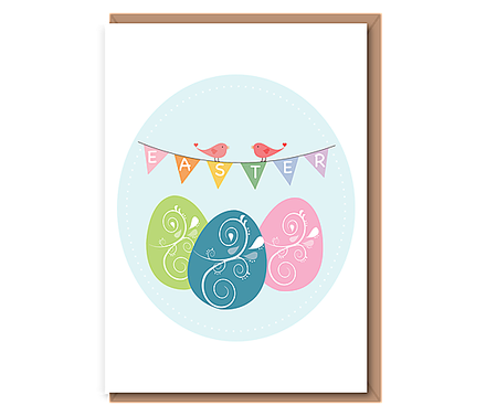 EASTER on bunting, with birds, eggs