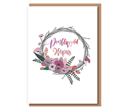 Penblwydd Hapus (pink wreath)