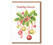 “Festive Holly Baubles” Nadolig Llawen