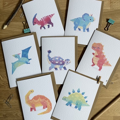 Set of 7 dinosaur cards – (text free)
