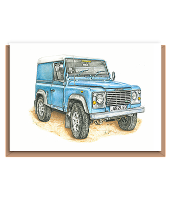 “Decent Defender” Blue Land Rover (side view) (text free)