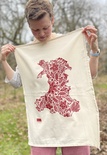 Organic Tea Towel – Red map of Wales
