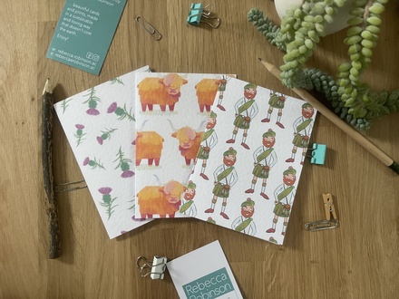 Set of 3 x A6 scottish notebooks (thistle, highland cow, scottie)
