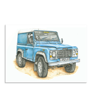 “Decent Defender” Blue Land Rover (side view)