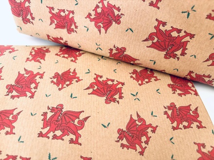 Welsh Dragon in Santa Hat (wrapping paper)