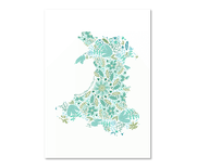Aqua floral map of Wales