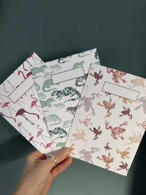 A5 Set of 3 Wetland Notebooks: Otters, Frogs, Flamingos (1 of each)