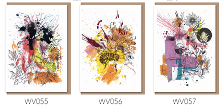 Multi–pack of 6 abstract blank cards with artwork by