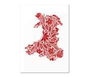 Red Floral map of Wales