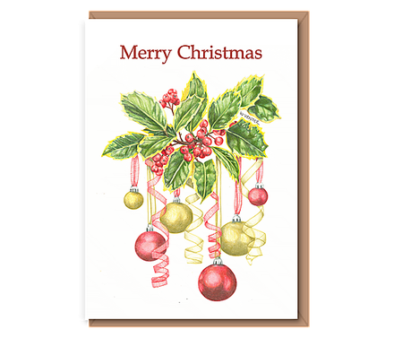 “Festive Holly Baubles” Merry Christmas