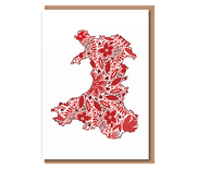 Red Floral map of Wales (A6 card)