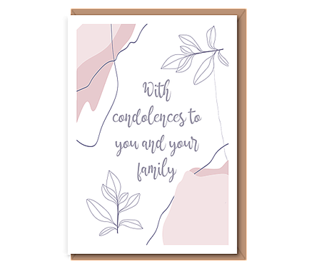 With condolences to you and the family – dusky pink and grey