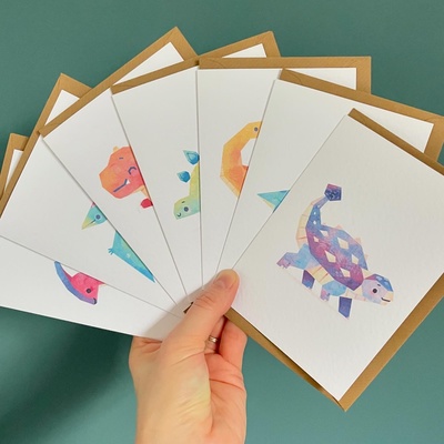 Set of 7 dinosaur cards – (text free)
