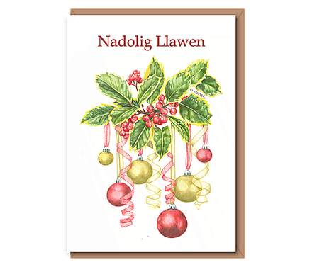 “Festive Holly Baubles” Nadolig Llawen