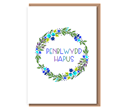 Penblwydd Hapus (blue & green wreath)