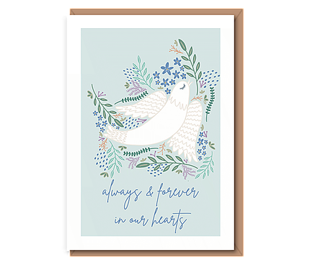 Always & forever in our hearts (dove on aqua)