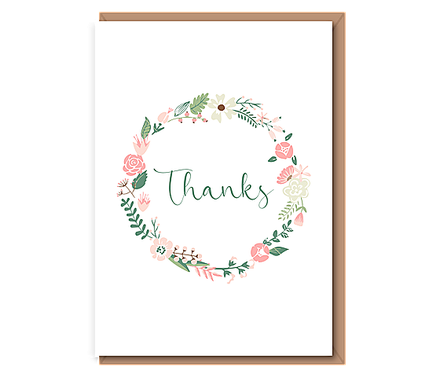 Thanks (coral and green wreath)