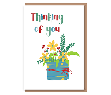 Thinking of you (yellow flowers in a tin)