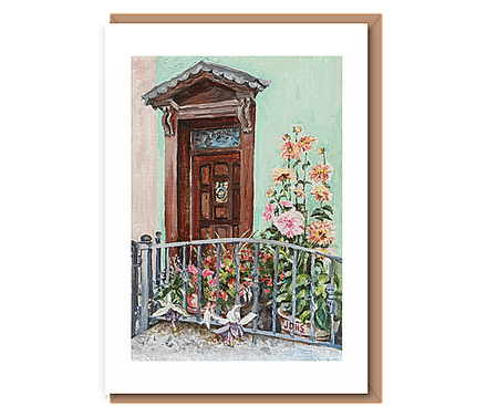 “Dahlia Entrance” (text free) turquoise wall