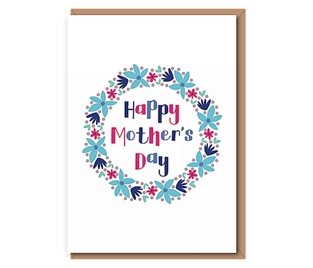 Happy Mother's Day (flower wreath, big blue, navy, hot pink) matching wrapping available