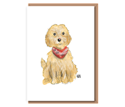 “Poppet” (blonde dog in red scarf)