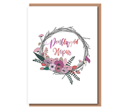 Penblwydd Hapus (pink wreath)
