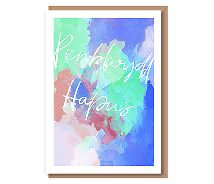 Penblwydd Hapus (blue, green cloud)