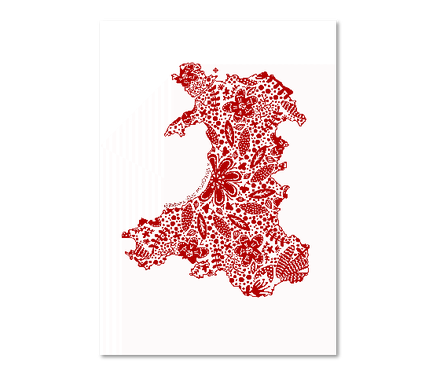 Red Floral map of Wales