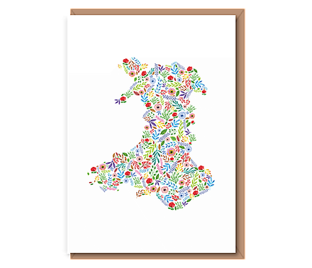 Multi–colour Floral map of Wales (A6 card)